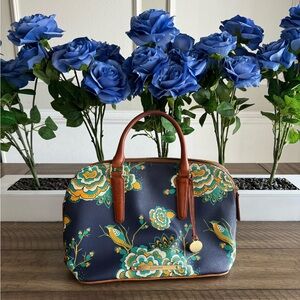 Brahmin Navy Belize Flower Bird Motifs print leather